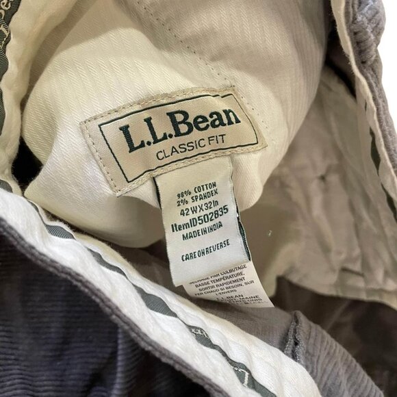 L.L. Bean Corduroy Pants Men’s Size 42x32 Gray Classic Fit Cotton Blend 502835 - Picture 2 of 4
